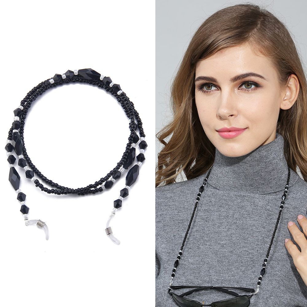 Chaînes en perles acryliques noires antidérapantes | Chaînes de lunettes à la pour femmes, porte-cordon, sangle de cou, corde de lunettes de lecture