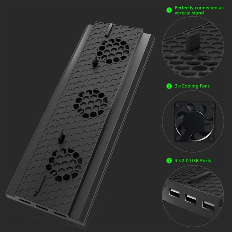 Newest Vertical Stand With Cooling Fan For Xbox One X, Console Holder Cooler With 3 Usb Ports For Xbox One X Console