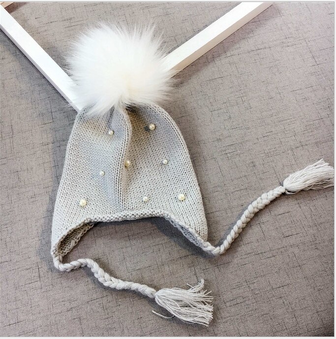 brand Kids Baby Meisje mooie hoed Winter Warm Gebreide Beanie Bont Bling Hoed Haak Ski Cap 3 kleuren