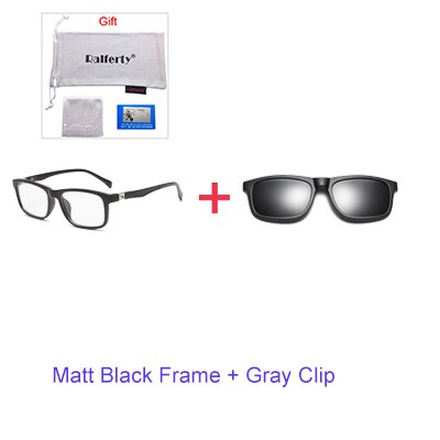Ralferty student 5 in 1 magnetisk solbrille børn børn klip på briller  tr90 optiske recept briller stel 3d brille  tr8006: 1 ramme grå klips