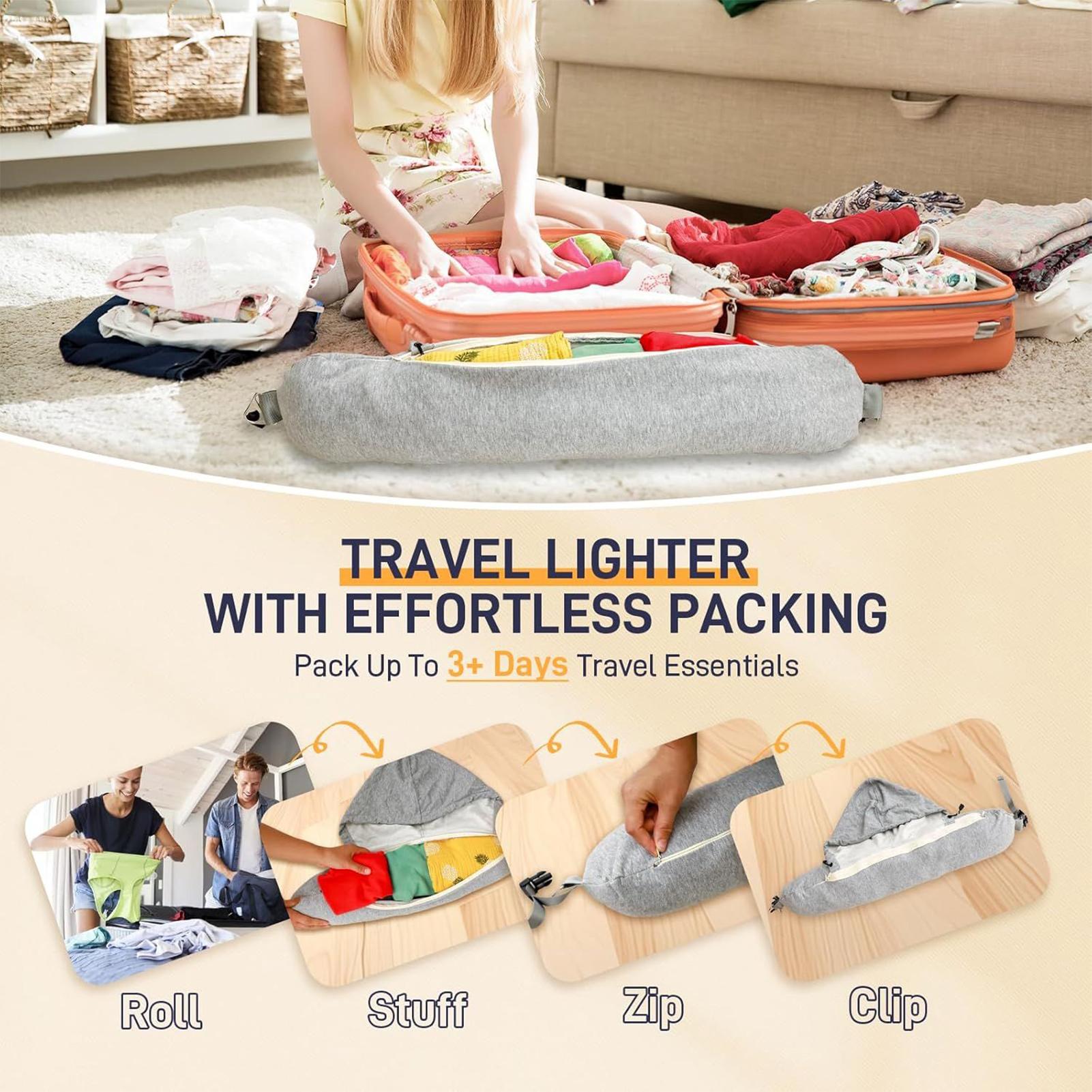 Nackenkissen, Flugzeug, ausfüllbar, Reise-Nackenkissen mit Kapuze, befüllbare Aufbewahrungstasche zum Schlafen, Zuhause, Auto, Flugzeug, Hotel, Camping