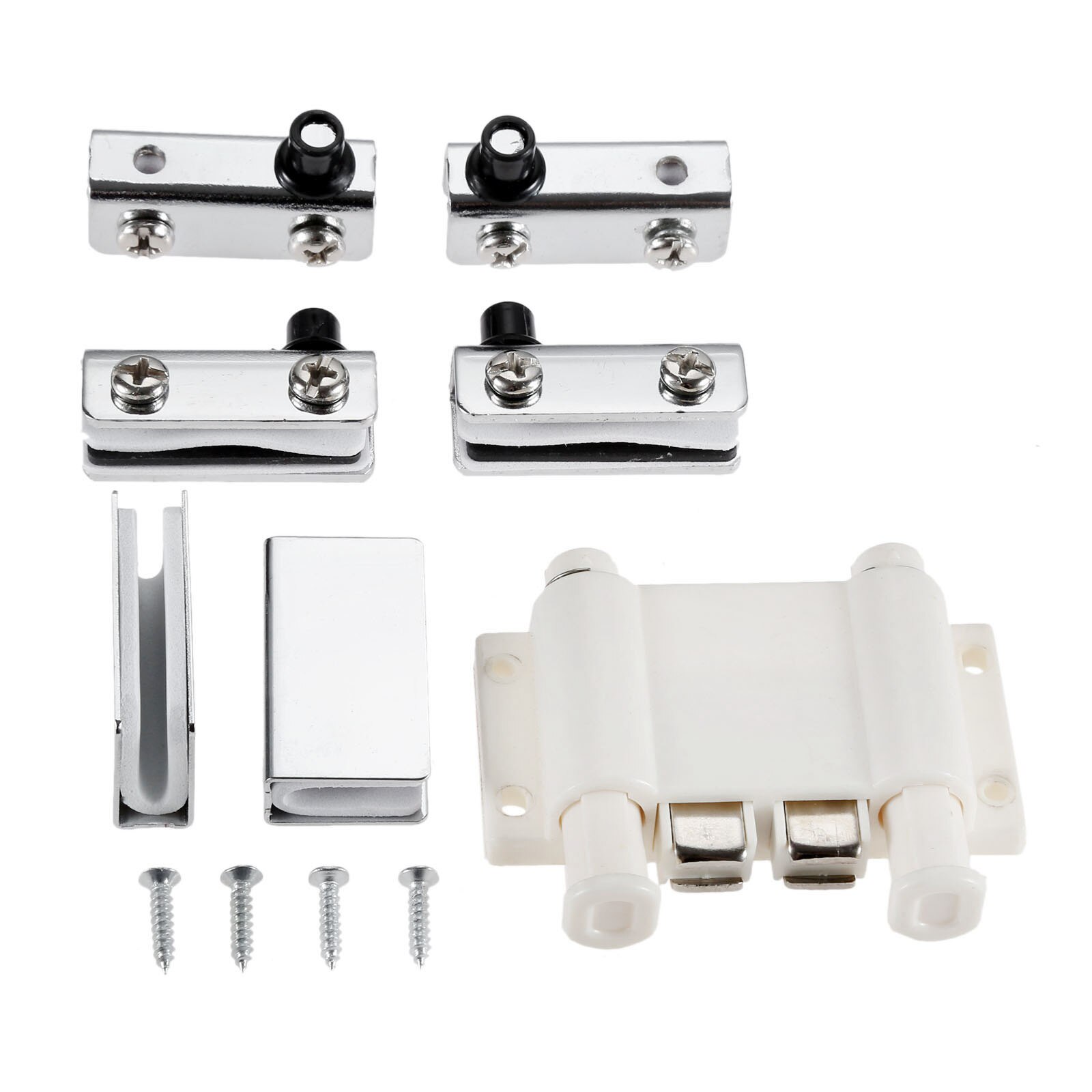 1 Set Stainless Steel Glass Door Pivot Clamp Hinge Kit Cabinet Double-door Glass Magnetic Catches for 5-8mm Thickness Glass Door