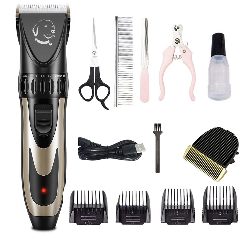 Profissional pet cão aparador de pêlos animais de estimação grooming clippers gato cão cortador máquina barbeador baixo ruído tesoura elétrica clipper: KIT5-BLACK