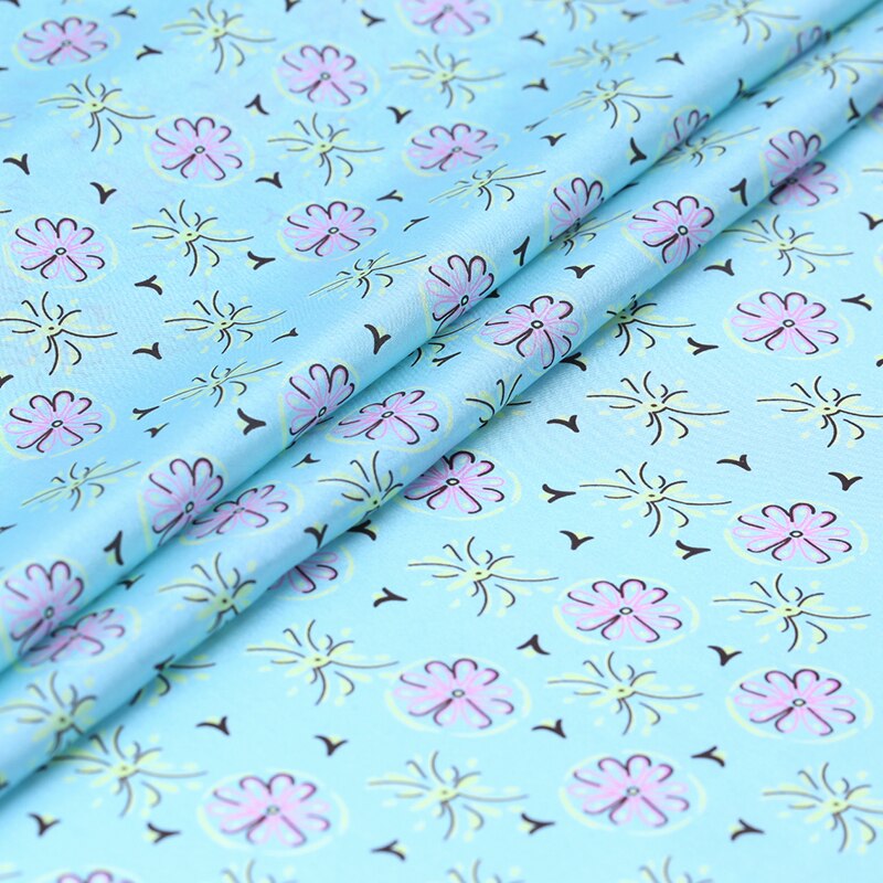114CM Wide 8MM Thin Small Floral Print Blue Silk Habotai Fabric Good for Summer Dress Skirt Shirt Pants B226