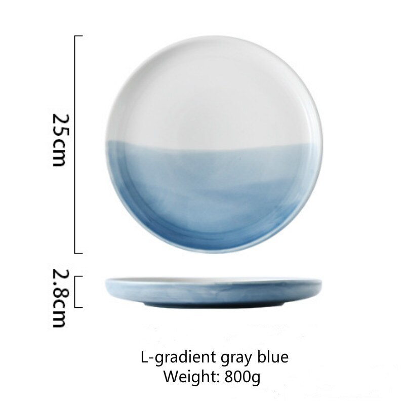 Vajilla de cerámica nórdica de 20/25cm, plato de Color degradado, para carne, Pasta y ensalada, bandeja de postre familiar: L Gray blue