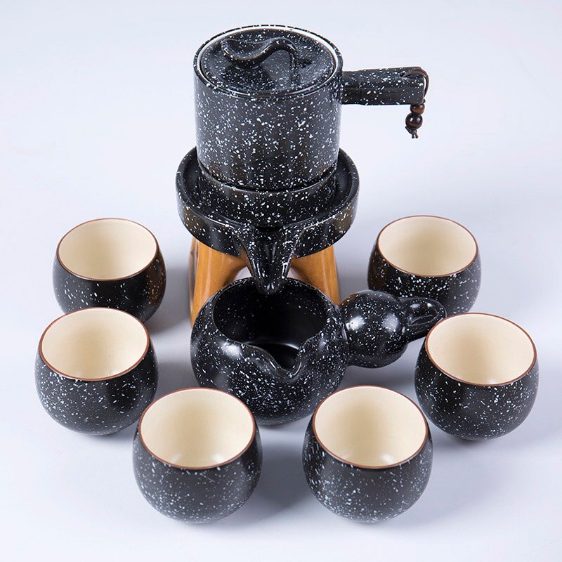 Semi-automatic Tea Set Stone Mill Teapot Household Simple Lazy Ceramic kungfu Tea Cup Set: C