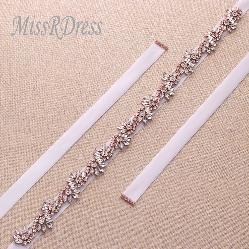 Missrdress 90cm lang krystal bryllupsbæltebælte roseguld diamant brudebælte rhinestones brudebælte til brudekjoler  jk816