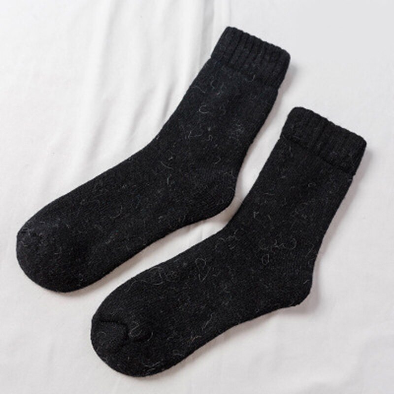 Winter Wool Warm Socks Super Soft Thick Solid Color Casual Socks For Men Women: Black