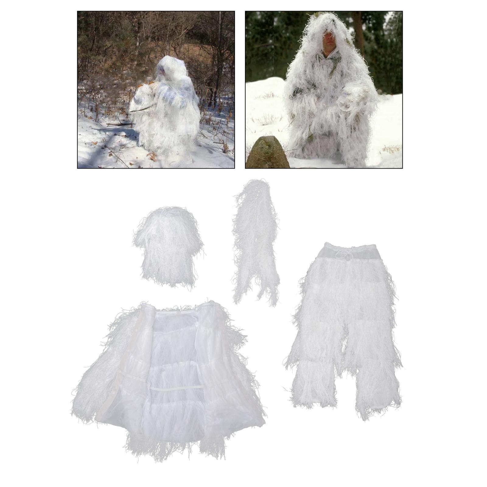 Ropa de camuflaje blanca para campo de nieve, 4 Uds., traje Ghillie de malla para juegos CS