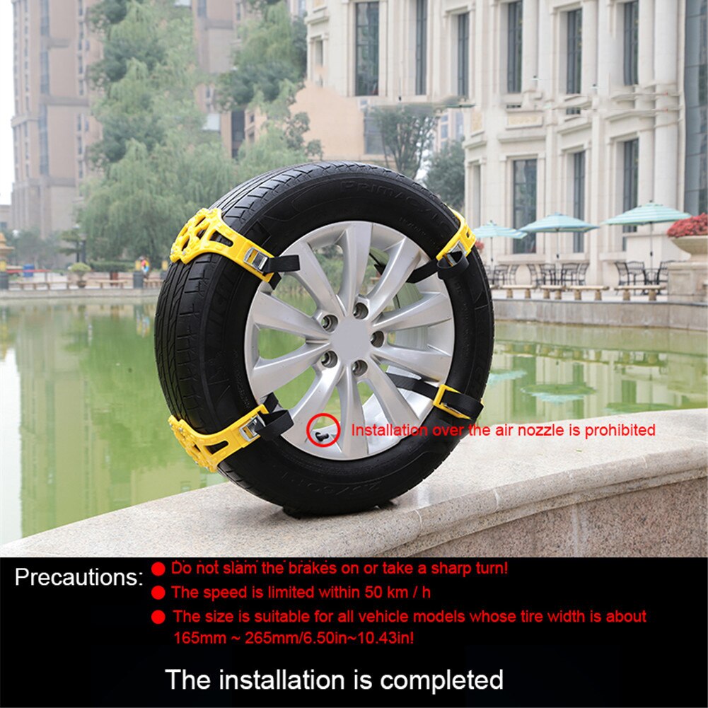 4 unids/pack Universal coche neumático antideslizante cinturón de emergencia neumático Anti-deslizamiento cadena con pala de nieve y Mitten por camino de nieve por carretera