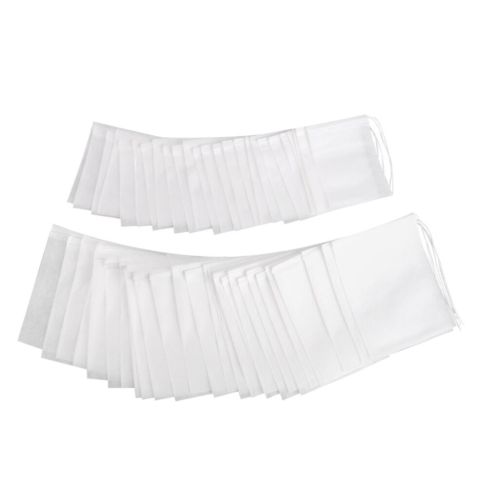 OUNONA 200pcs Drawstring Tea Bag Filter Paper Empty Tea Pouch Bags for Loose Leaf Tea Powder Herbs (White)