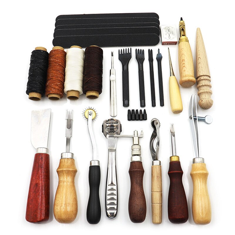 Leather Craft Tools Kit Hand Sewing Stitching Punch Carving Work Saddle Leathercraft Accessories 45/44/25/15PCS