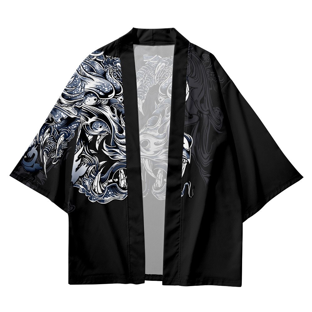 Kimono de con estampado de dragón para hombre, cárdigan tradicional japonés de Samurai, haori yukata