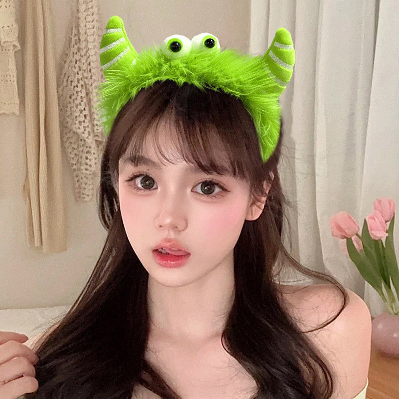 Diademas de felpa divertidas y bonitas, diadema para lavado de cara de pequeño monstruo, bandas antideslizantes para el cabello para mujer, accesorios para el cabello para niña