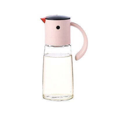 Kitchen Glass Oil Bottle Dispenser Automatic Opening Closing Home Bottles For Oil And Vinegar Honey Olive Oil Container: 380mL pink