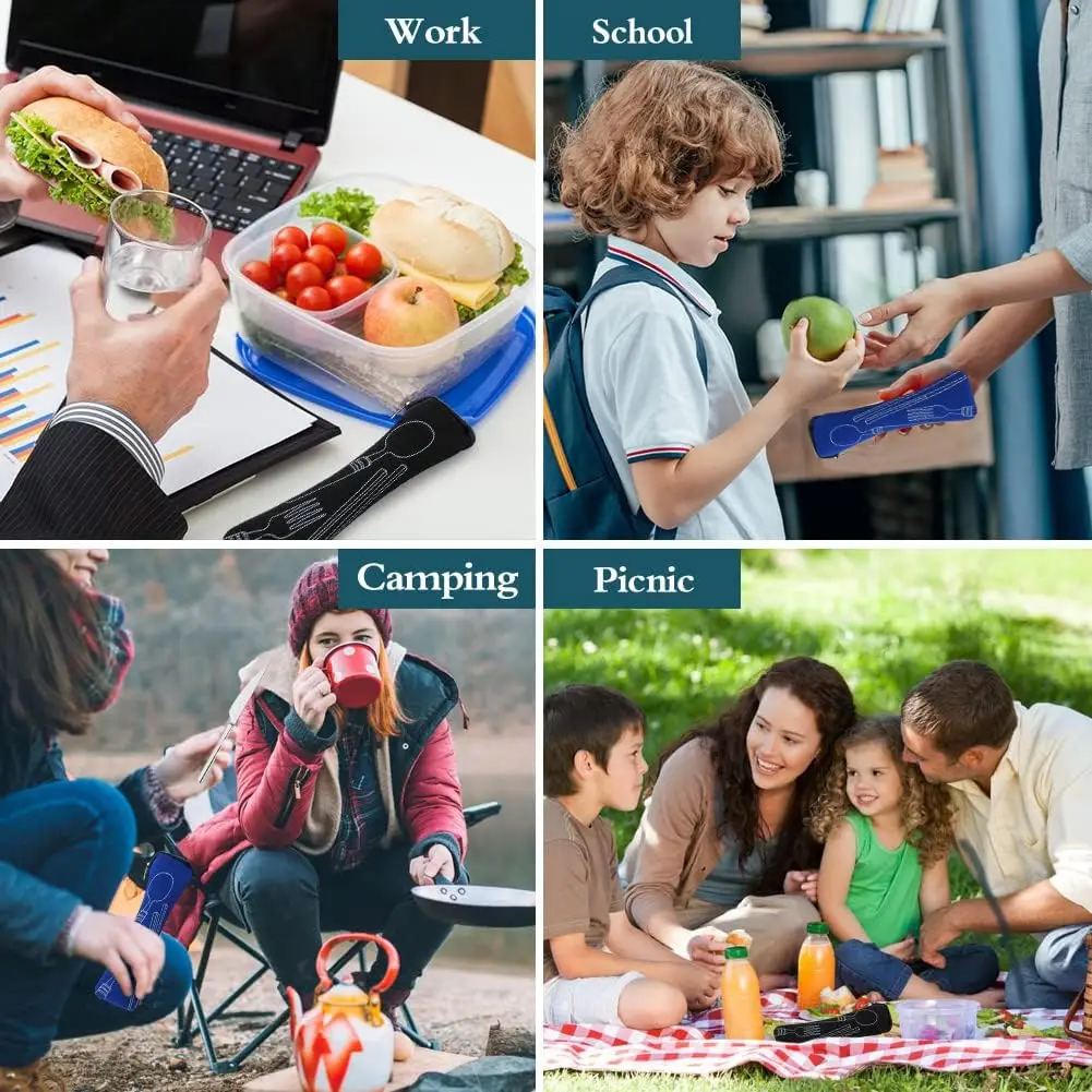 Portable Cutlery Bag with Zipper Cutlery Box Storage Bag Camping Cutlery Storage Bag for Kids Tableware Travelling Picnic School