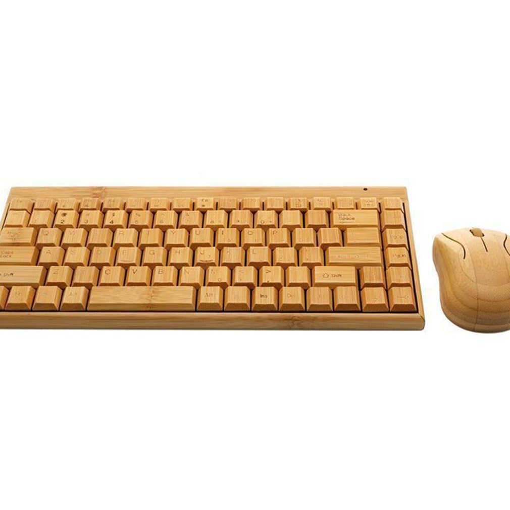4G Bamboo Wireless Keyboard And Mouse Combo Natural Wood Handmade Computer Keyboard Plug And Play For Home Office Use