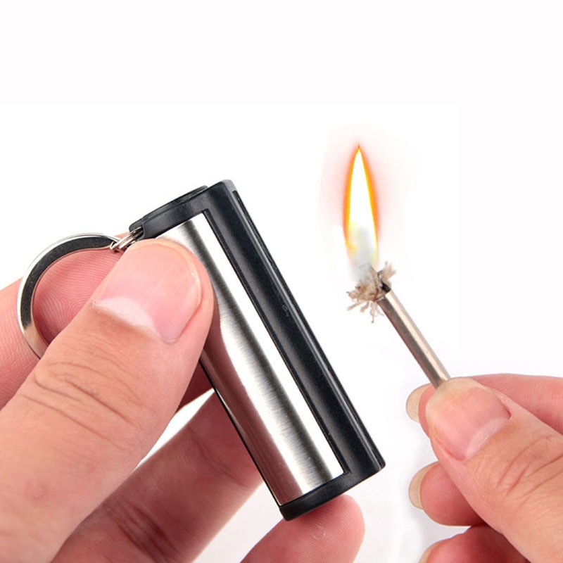 Permanent Match Striker rectangular Lighters with Key Chain Silver Worldwide Matchstick 1Pc