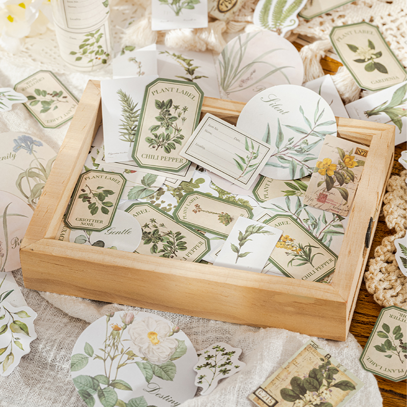30 Pcs Writable material Stickers Plants Flowers Decorative Decals For Scrapbooking Stick Labels junk journal supplies