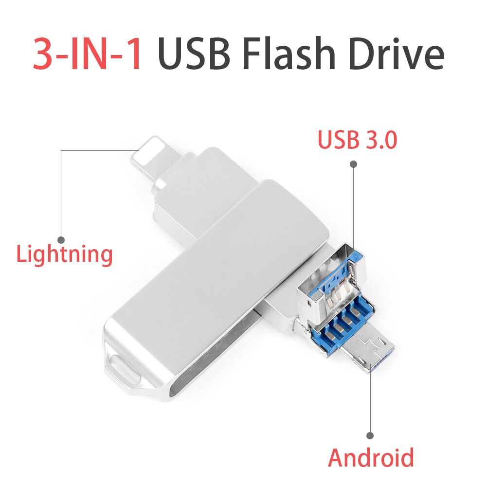 BRU OTG Usb Flash Drive 3.0 3w1 16G32G64G Pendrive 128G256GB dla iPhone 11 Pro XS X Android type-c Pen Drive Photo Stick