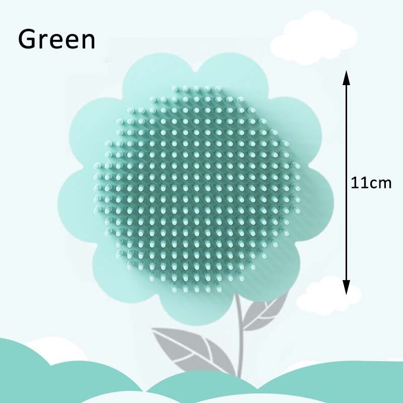 Cepillo de silicona para baño de bebé multiusos con forma de flor, cepillo de masaje para el cuero cabelludo, cepillo para lavar el cabello, cepillos para champú, suministros de ducha infantil: green