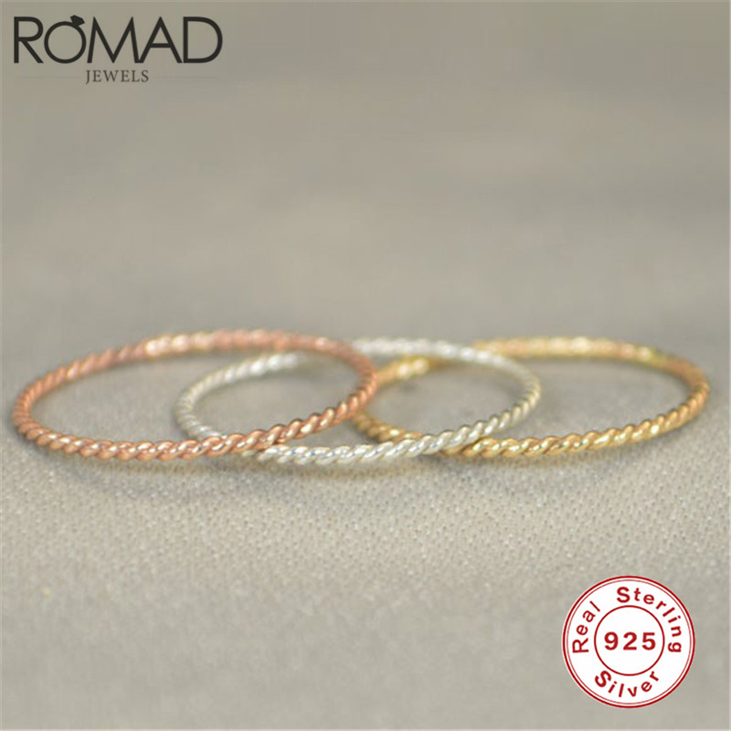 ROMAD Round Twisted Rings for Women Slim Thin Finger Ring Twist Rope Stacking Wedding Ring 100% 925 Sterling Silver Jewelry