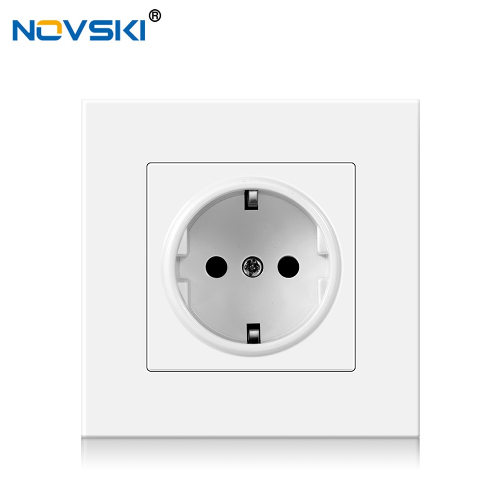 Power Socket,16A EU Standard Wall Socket Electrical Outlet 86 * 86mm Plastic Flame Retardant Panel Plug Grounded AC110-250V