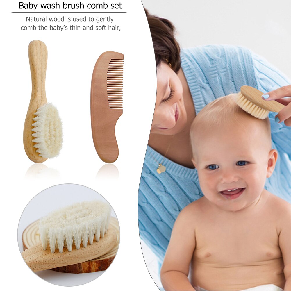 2Pcs Baby Shampoo Borstel Bad Bad Wol Borstel Massief Houten Kapsel Haar Borstel Hals Sweep Beuken Olie Hoofd Borstel