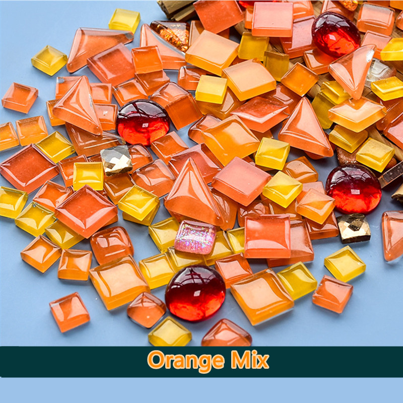 Perles de mosaïque en verre multicolores de 300g/10.58oz, rondes/triangles/carrées, pierres de mosaïque brillantes pour bricolage: Orange Mix