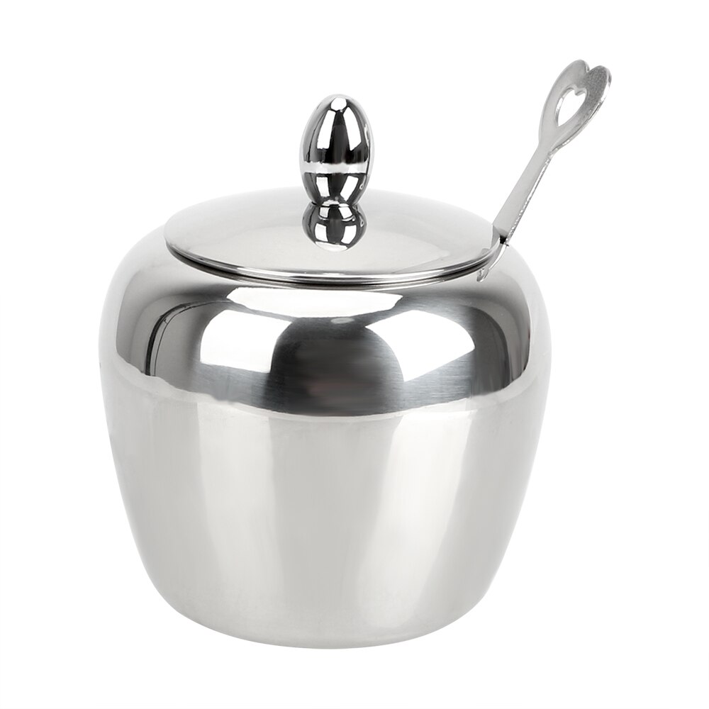 HOOMIN Stainless Steel Tableware Condiment Pot Seasoning Jar Spice Container With Lid and Spoon Apple Sugar Bowl