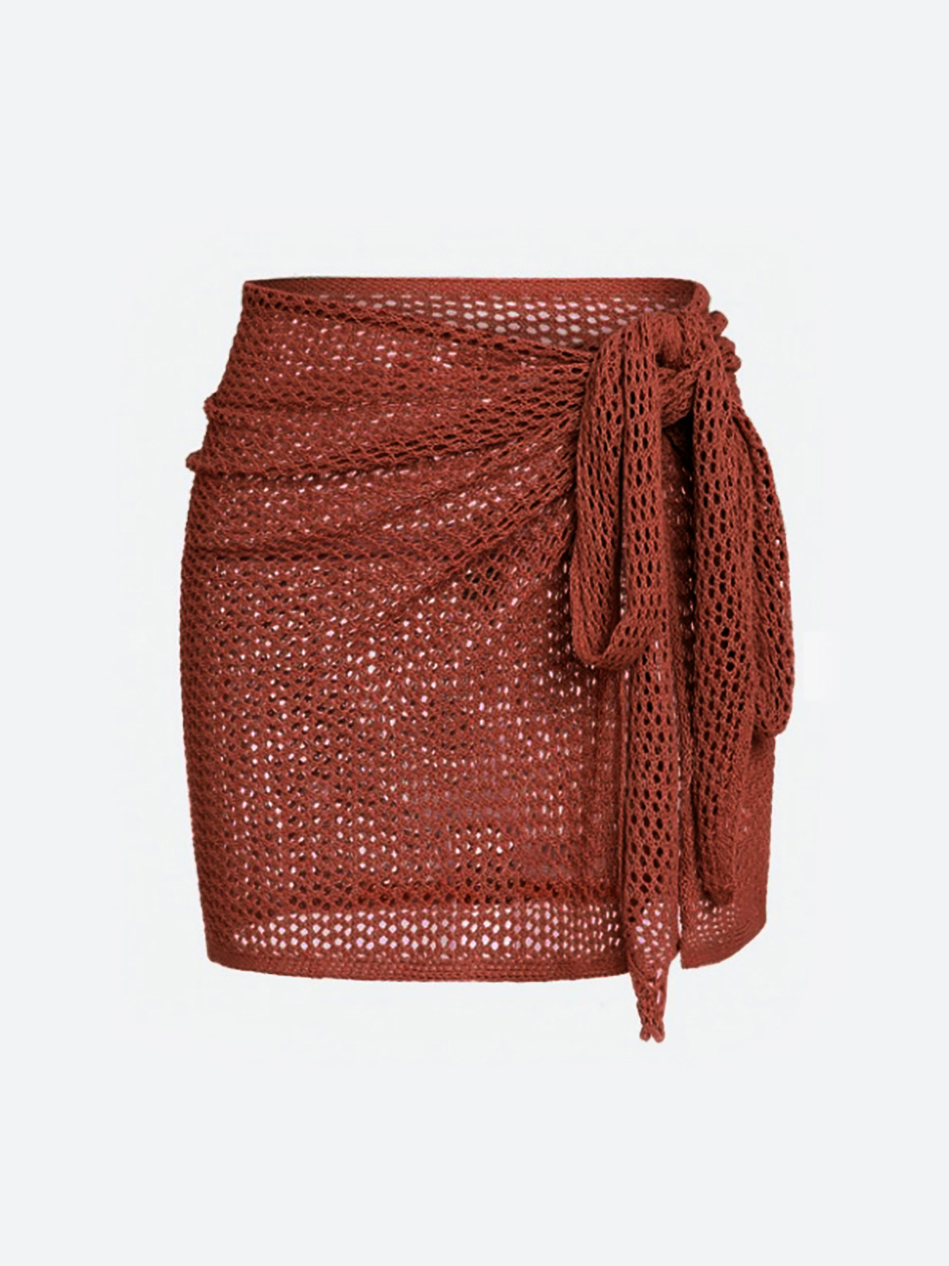 Women's Knitted Short Skirt with Hollow Straps and Slit, Sexy Beach Coverup Shirt for Summer: L / Coffee