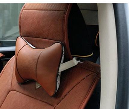 Universal Car Leather Safety Pillow Auto Headrest Breathe Hole-Digging Car Seat Head Neck Rest Cushion Headrest Pad: Brown