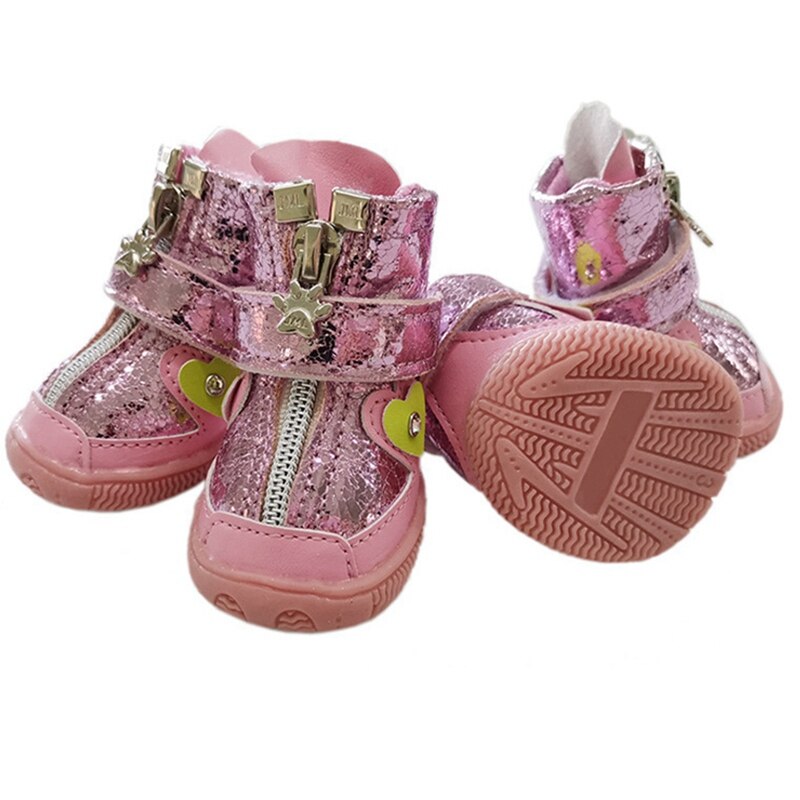 4pcs/set Pet Dog Shoes All Seasons Available Breathable Anti-slip Reflective Pet Dog Boots Pavement Paw Protector Shoes