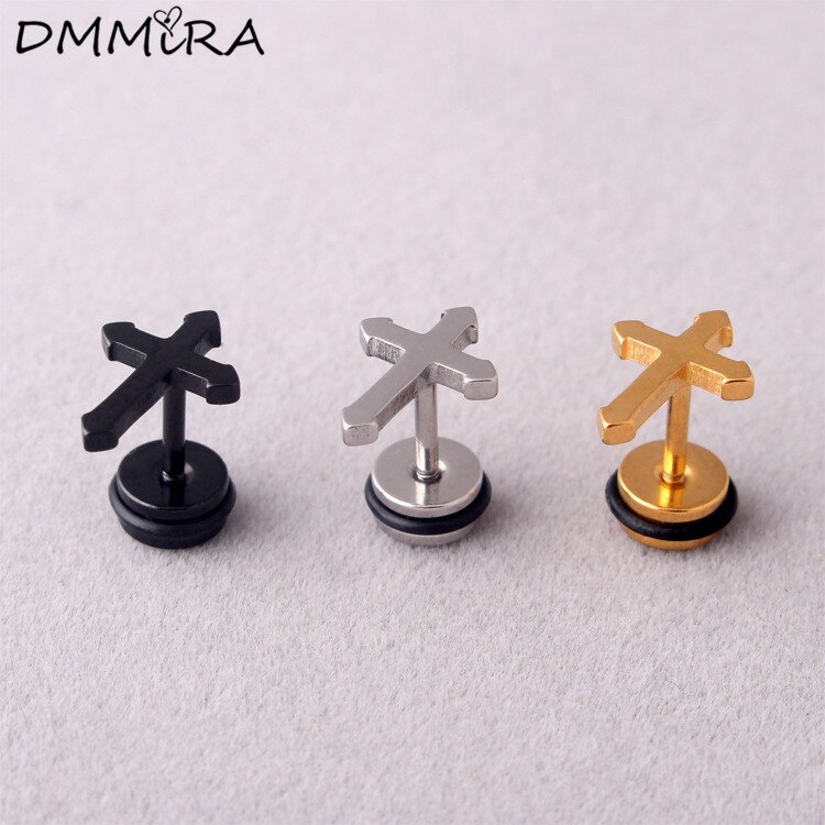 Mode Vrouwen Mannen Punk Cross Kleur Goud Zwart Rvs Meisjes Student Mini Cross Barbell Oorbellen Brincos Sieraden