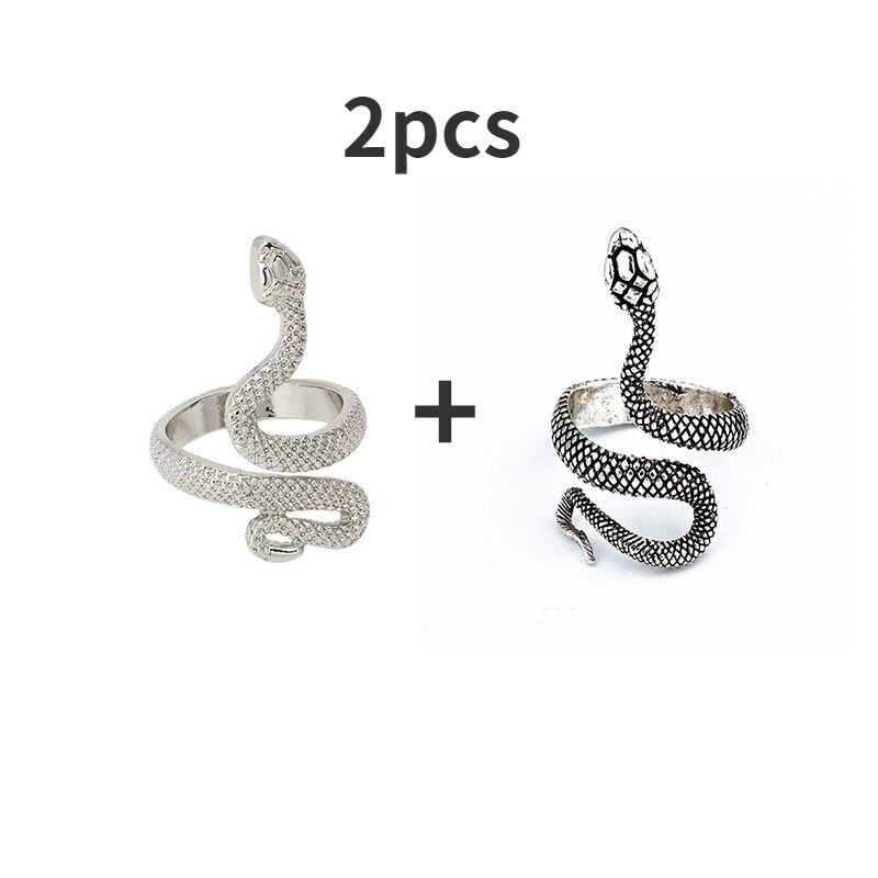 Bague serpent rétro Punk pour hommes et femmes, 4 pièces, couleur Antique exagérée, personnalité de la , stéréoscopique, ouverture ajustable: 3-2pcs