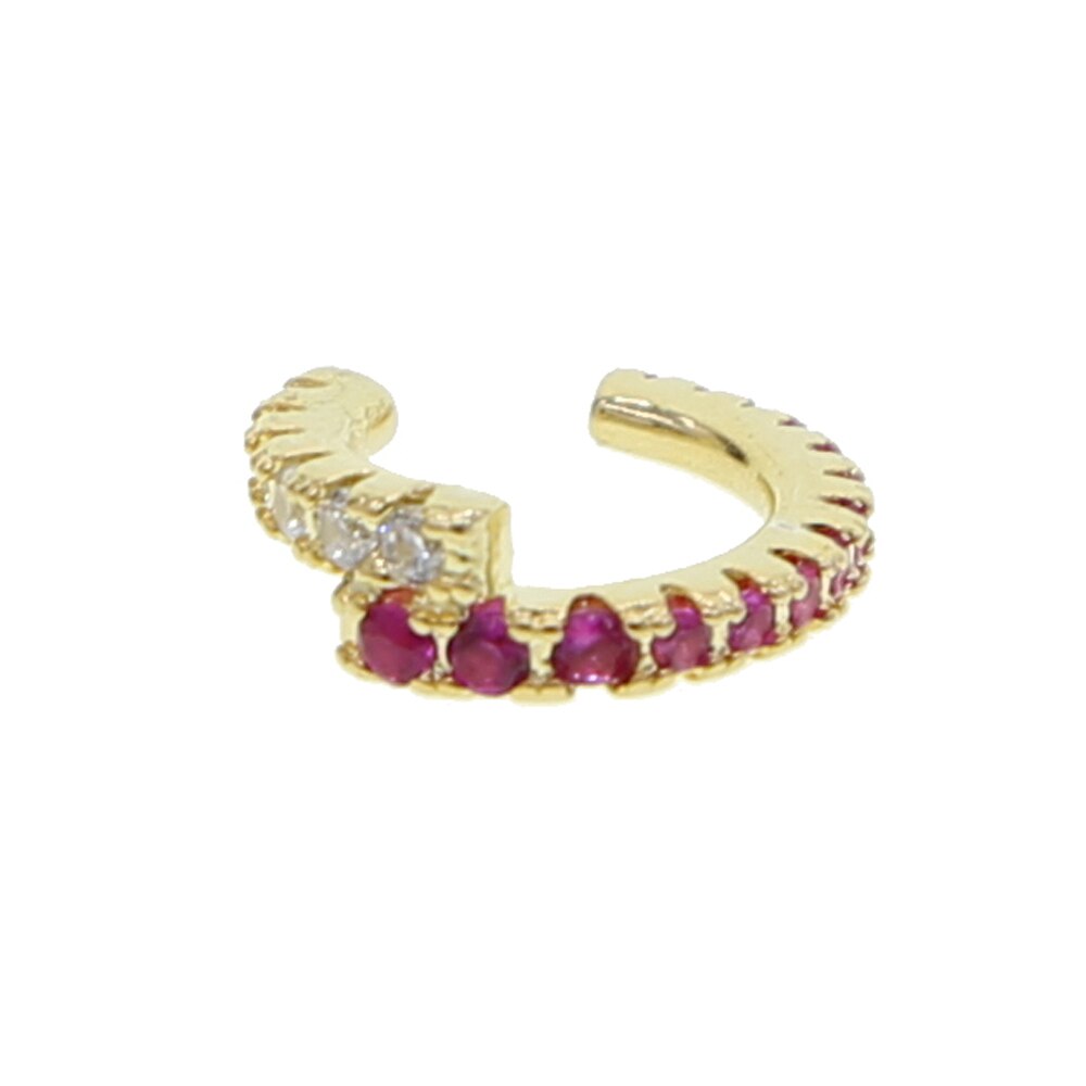 no piercing ear cuff colorful cubic zirconia simple clip earring cuffs: red