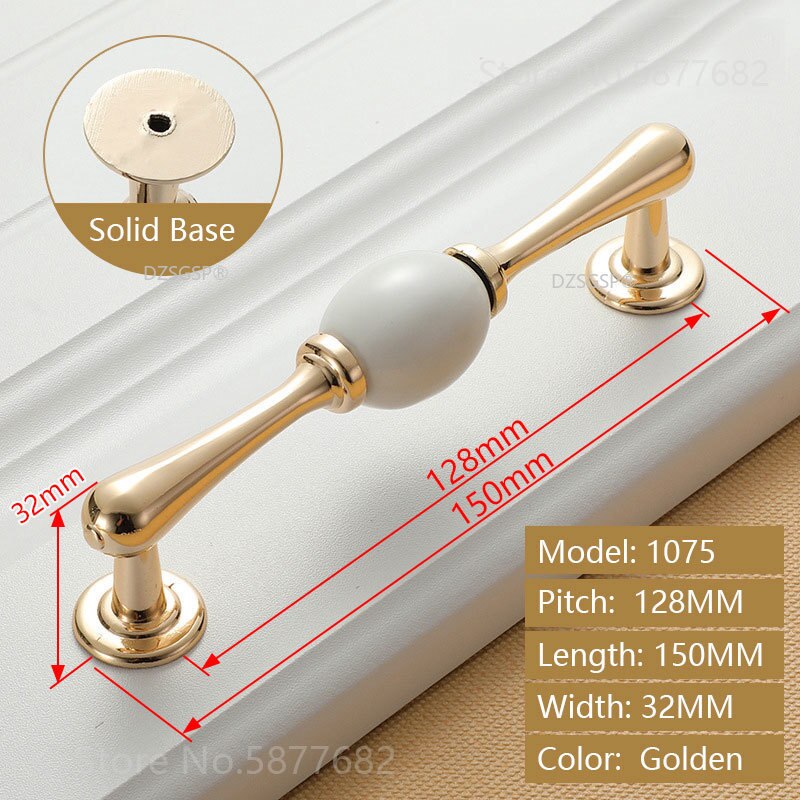 Closet Wardrobe Pull Zinc Alloy Ceramic European Gold Ivory White Diamond Cabinet Kitchen Knob Drawer Cupboard Handle: 1075-128