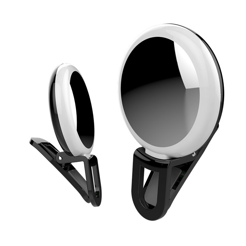 Selfie Ringlicht - RK17S Mini LED Blitz - 20 Birnen - 9 Helligkeitsstufen - Schminkspiegel - USB Betrieben für Handys: Schwarz