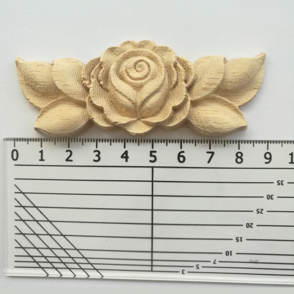Calcomanía tallada en madera Rosa Floral, apliques de esquina, Marco para decorar puertas, muebles, figuritas de madera, artesanías decorativas para armarios