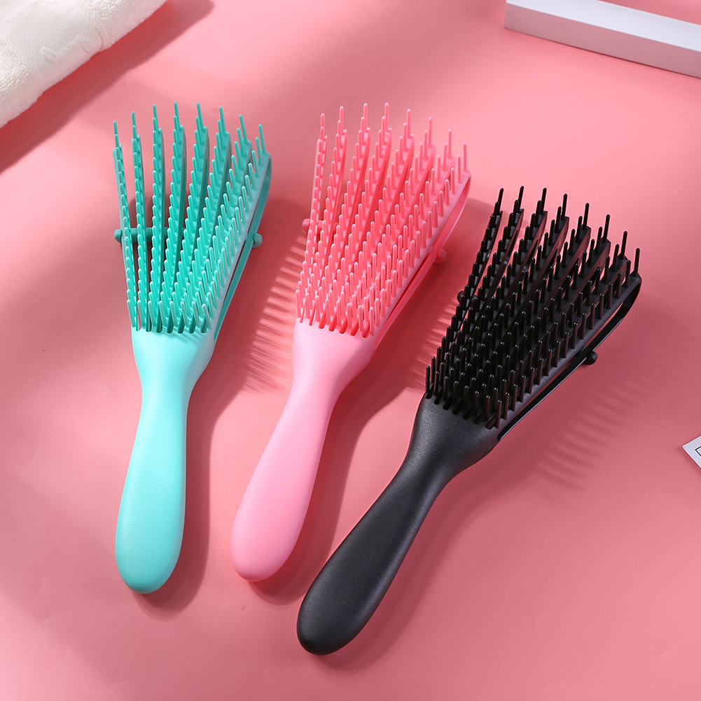 Vrouwen Haar Hoofdhuid Massage Kam Rubber Handvat Nat Krullend Haarborstel Salon Kappers Styling Tools