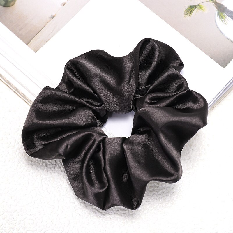 fast silke sateng hår scrunchie pakke kvinner jenter elastiske hårbånd tilbehør gumki gjøre wlosow: D485 svarte