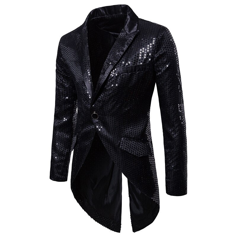 Mannen glanzende gouden pailletten glitter verbeterd blazer jas mannen nachtclub blazer wieden party jasje stadion zangers kleding: Zwart / Xxl