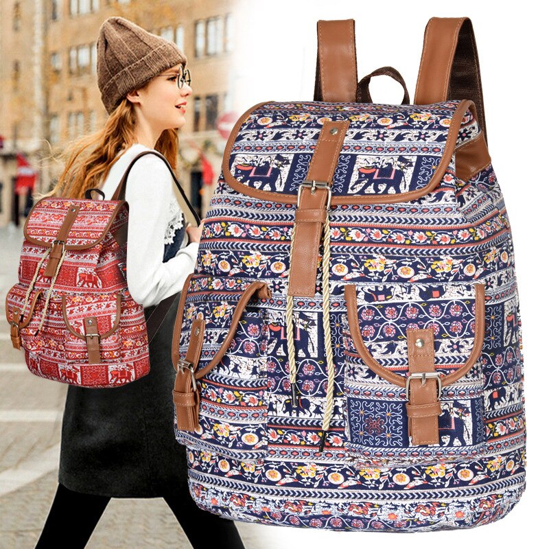 Woven Fabric Female Bagpack Women Backpack Bohemia Boho Ladies Drawstring Rucksack Girls School Bags