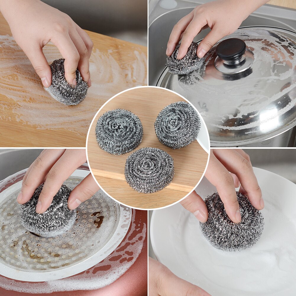 6pcs Stainless Steel Kitchen Sponge For Washing Dishes Scrubbers Cleaning Kitchen Utensil Spiral Scourers Cleaner For Pan Bowl