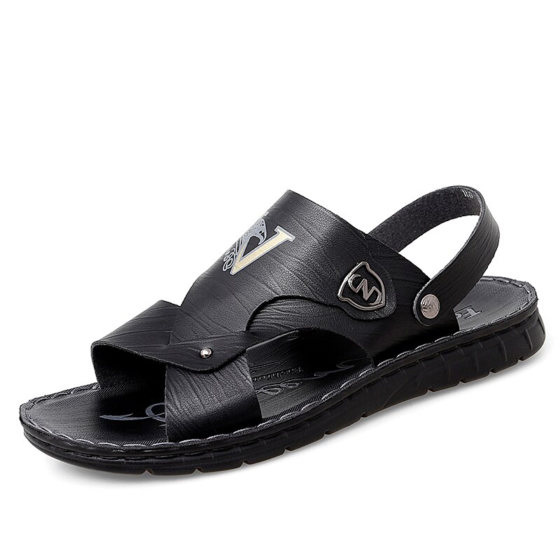 Pu Lederen Heren Wandelschoenen Zomer Strand Sandalen Man Platte Outdoor Slippers Mannelijke Zwemmen Schoeisel Sneakers Maat 38-44: Black / 6