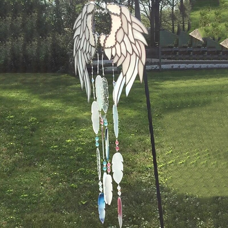 Angel Wings Wind Chimes Handmad Stained Home Window Hanging Craft Ornament Bedroom Balcony Decorations Tuin Decoratie