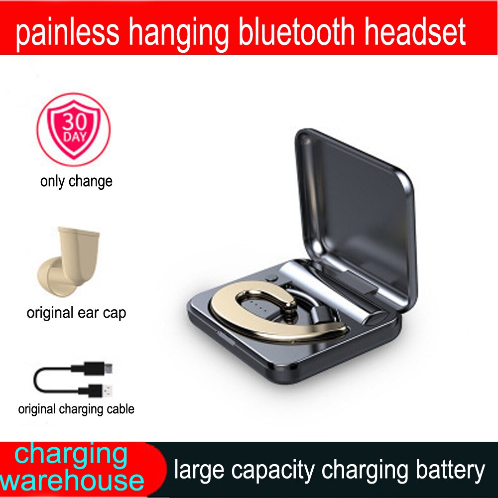 Bluetooth Oortelefoon Draadloze Hoofdtelefoon Noise Canceling Oordopjes Voor Telefoon Mic Pijnloos Beengeleiding Headset Oorhaak Voor Sport: gold with  box