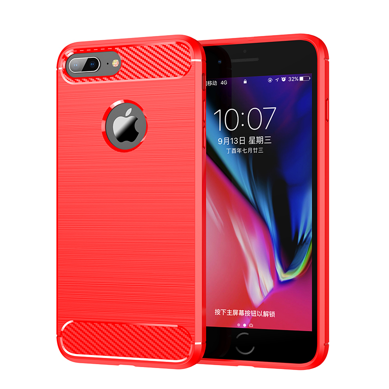 For iPhone 8 Plus Case For Apple iPhone 7 8 Plus Cover 5.5 Inch Carbon Fiber Shockproof Silicone Bumper For iPhone 8 7 Plus: Other / Red