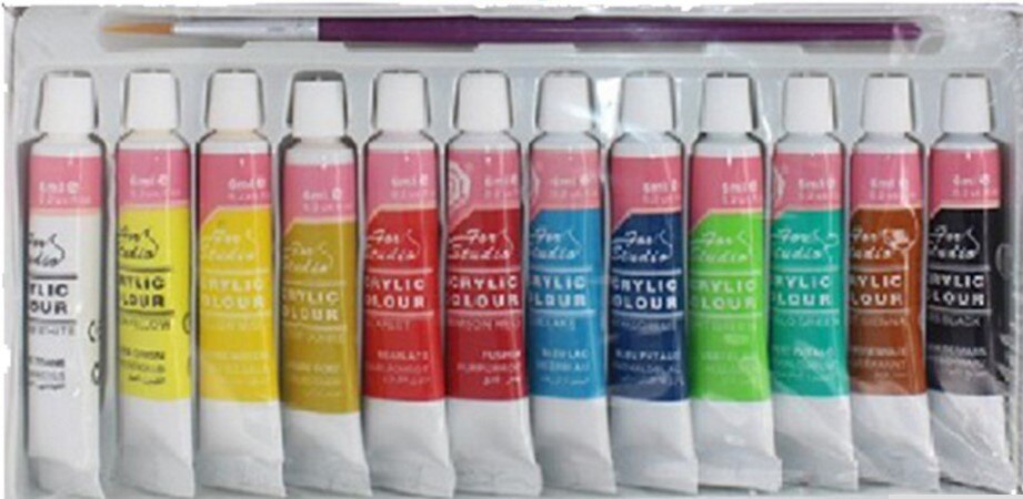 12Colors Acrylic Paints Set Hand Painted Wall Painting Textile Paint Brightly Colored Art set with brush