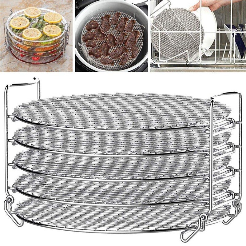 Para soporte deshidratador, freidora de aire con cinco capas apilables de grado alimenticio para rejilla deshidratadora, soporte de acero inoxidable Acce